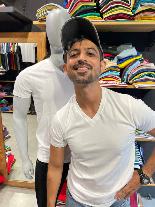 White V Neck Basic Tshirt