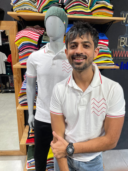 White Printed Polo Tshirt