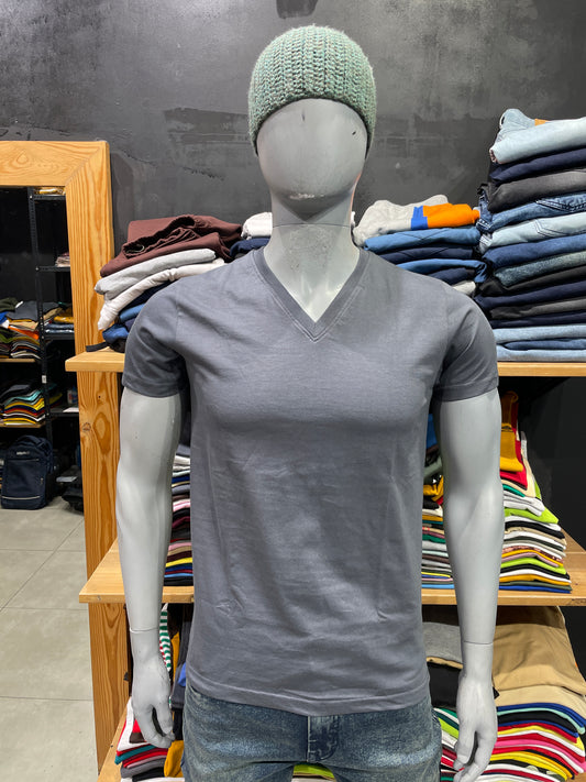 Steel Grey V Neck Basic Tshirt