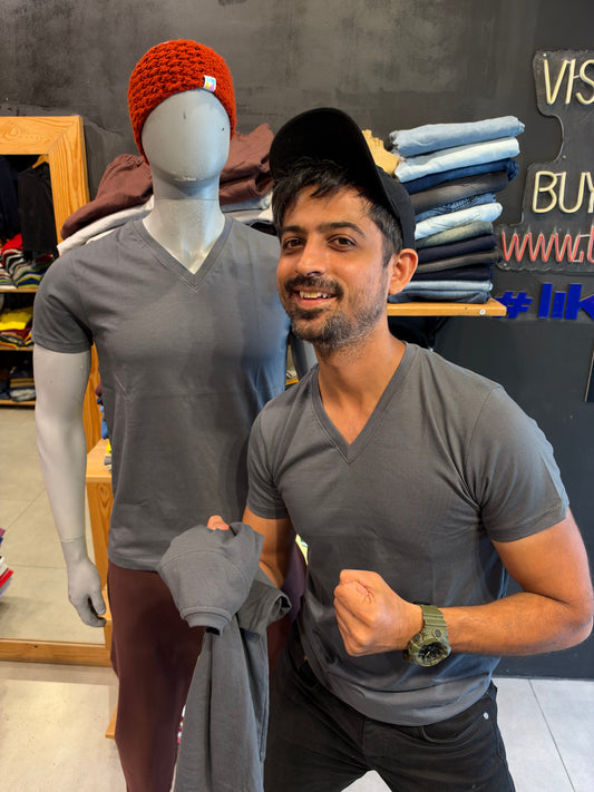 Steel Grey V Neck Basic Tshirt