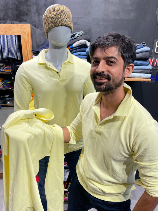 Light Lemon Full Sleeves Polo Tshirt