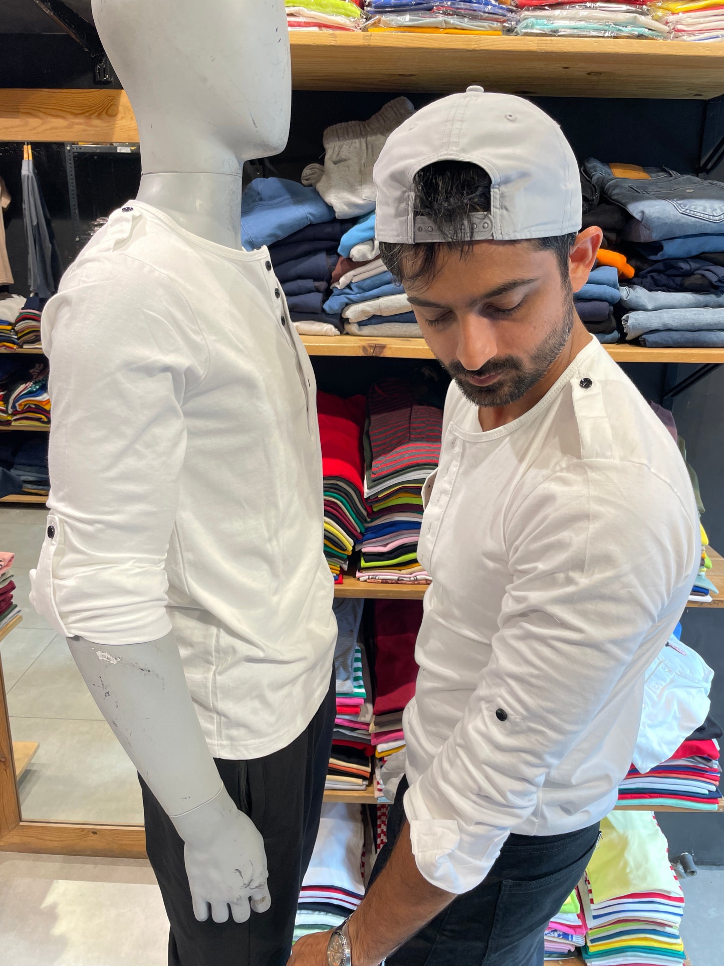 White Henley with Shoulder Loops
