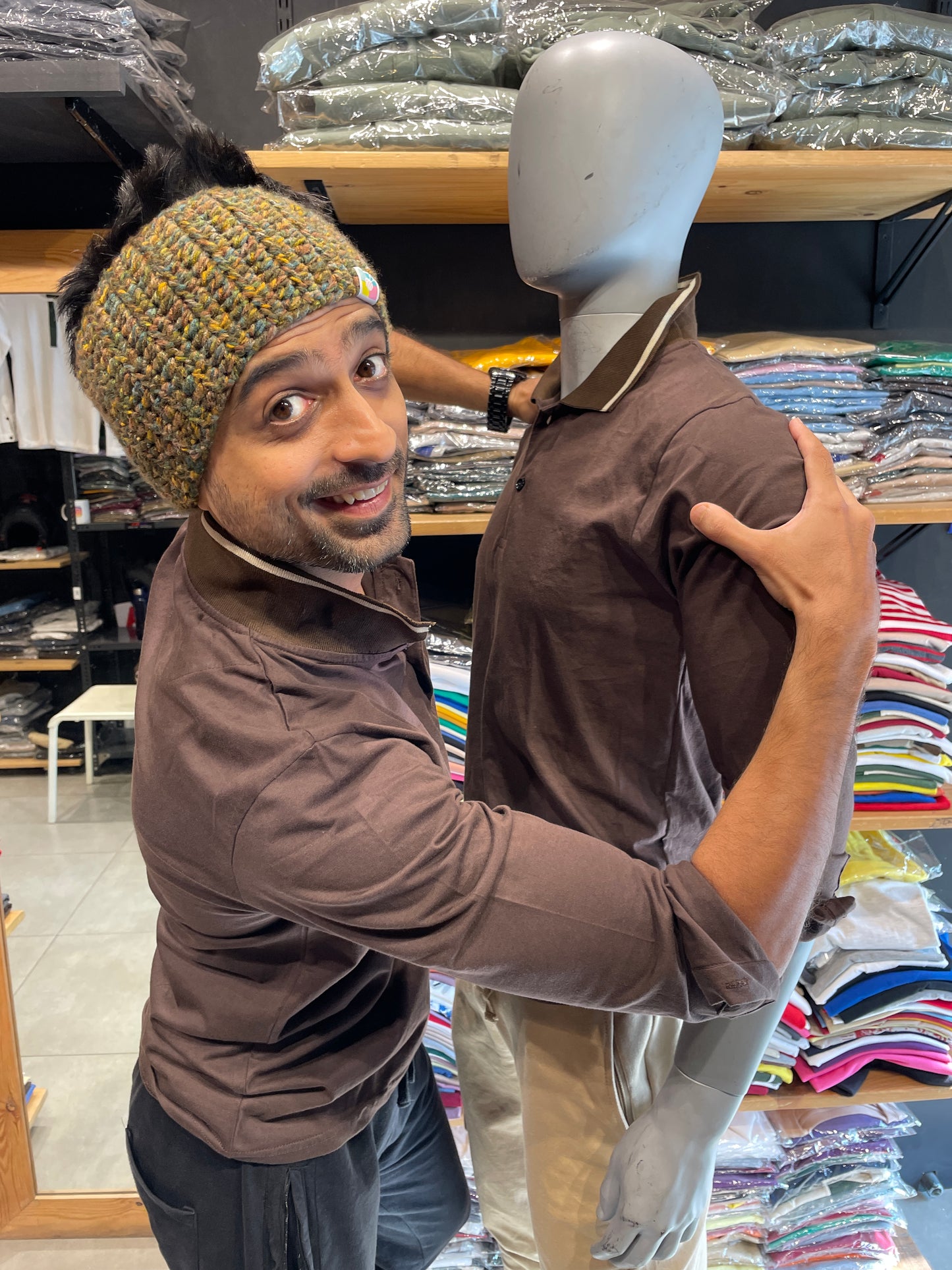 Brown Full Sleeves Collar Tshirt