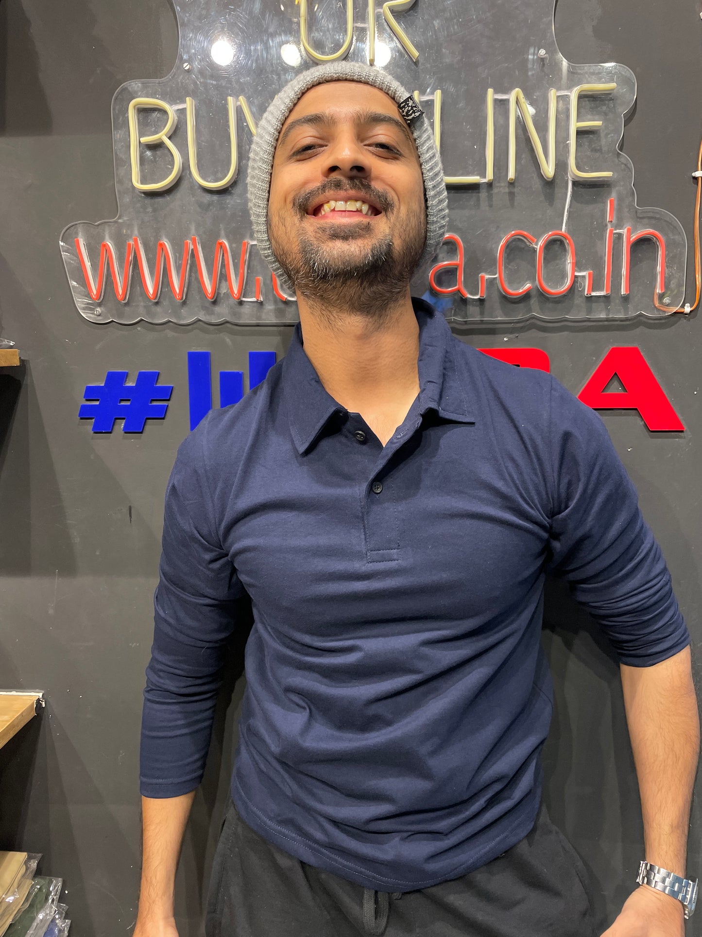 Navy Full Sleeves Collar Tshirt