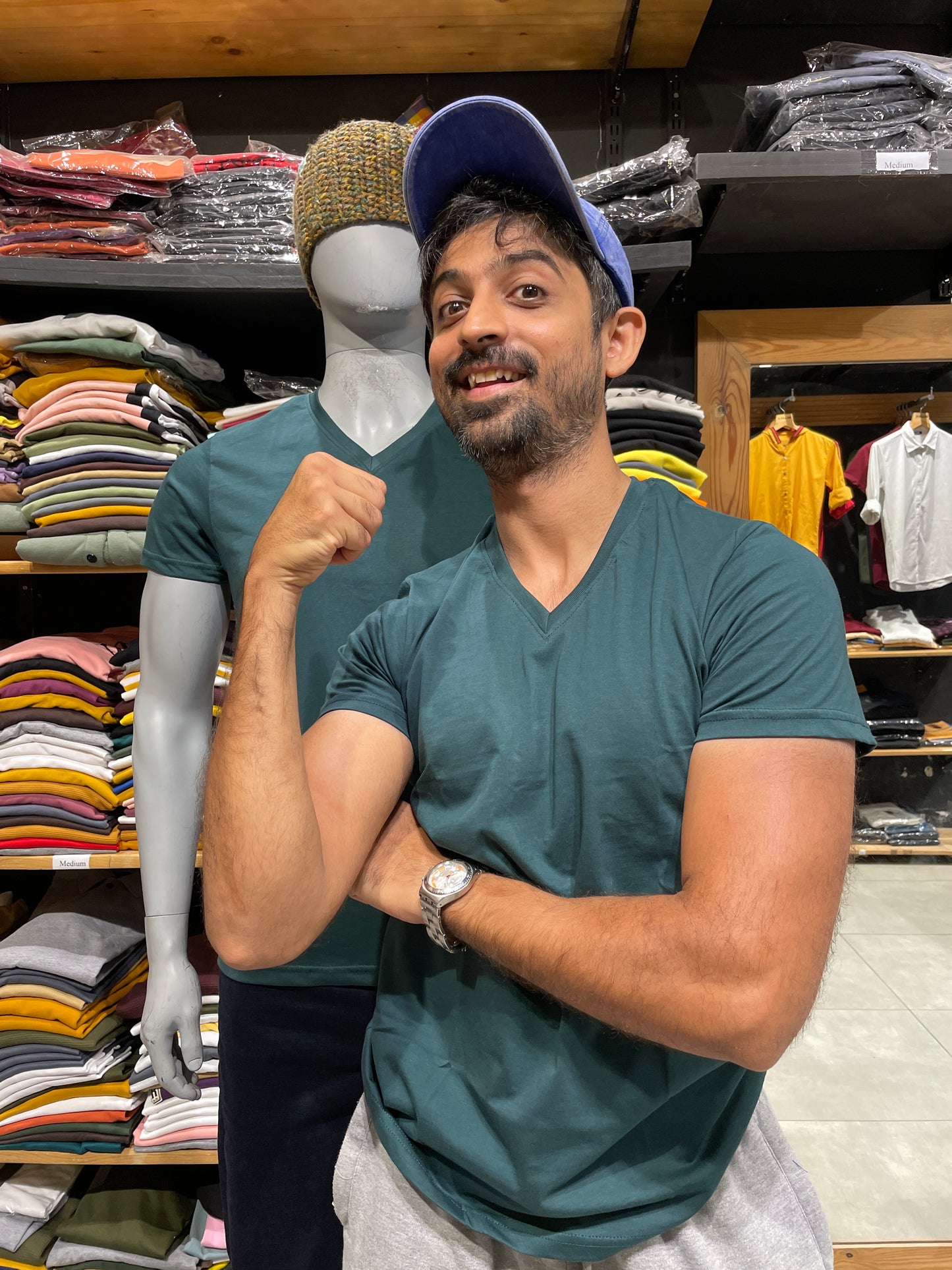 Forest Green V Neck Basic Tshirt