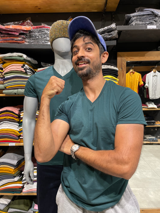 Forest Green V Neck Basic Tshirt