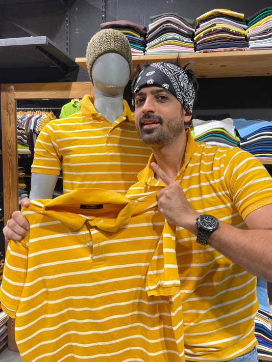 Yellow / White Stretch Polo Tshirt