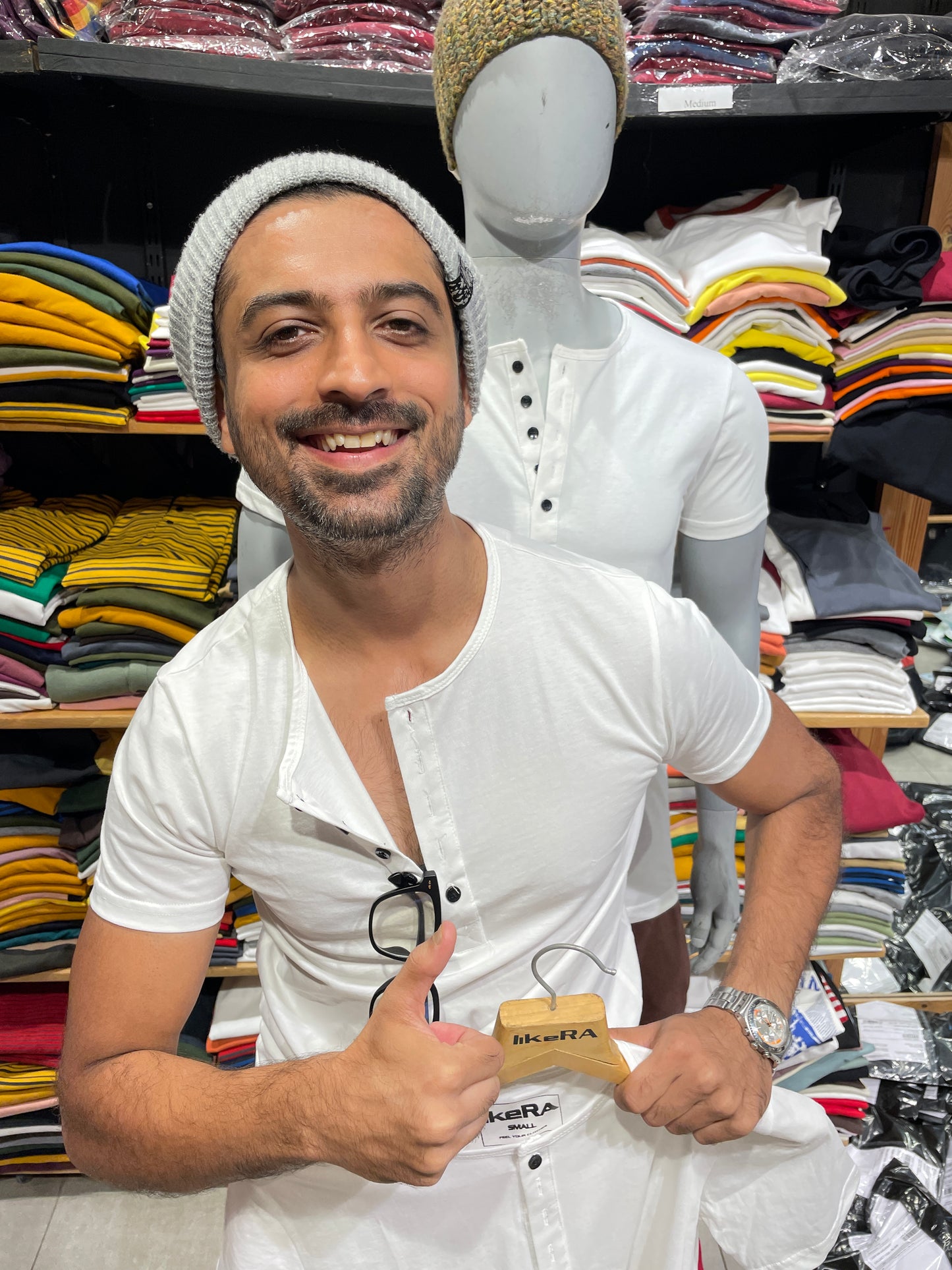White 5 Button Henley