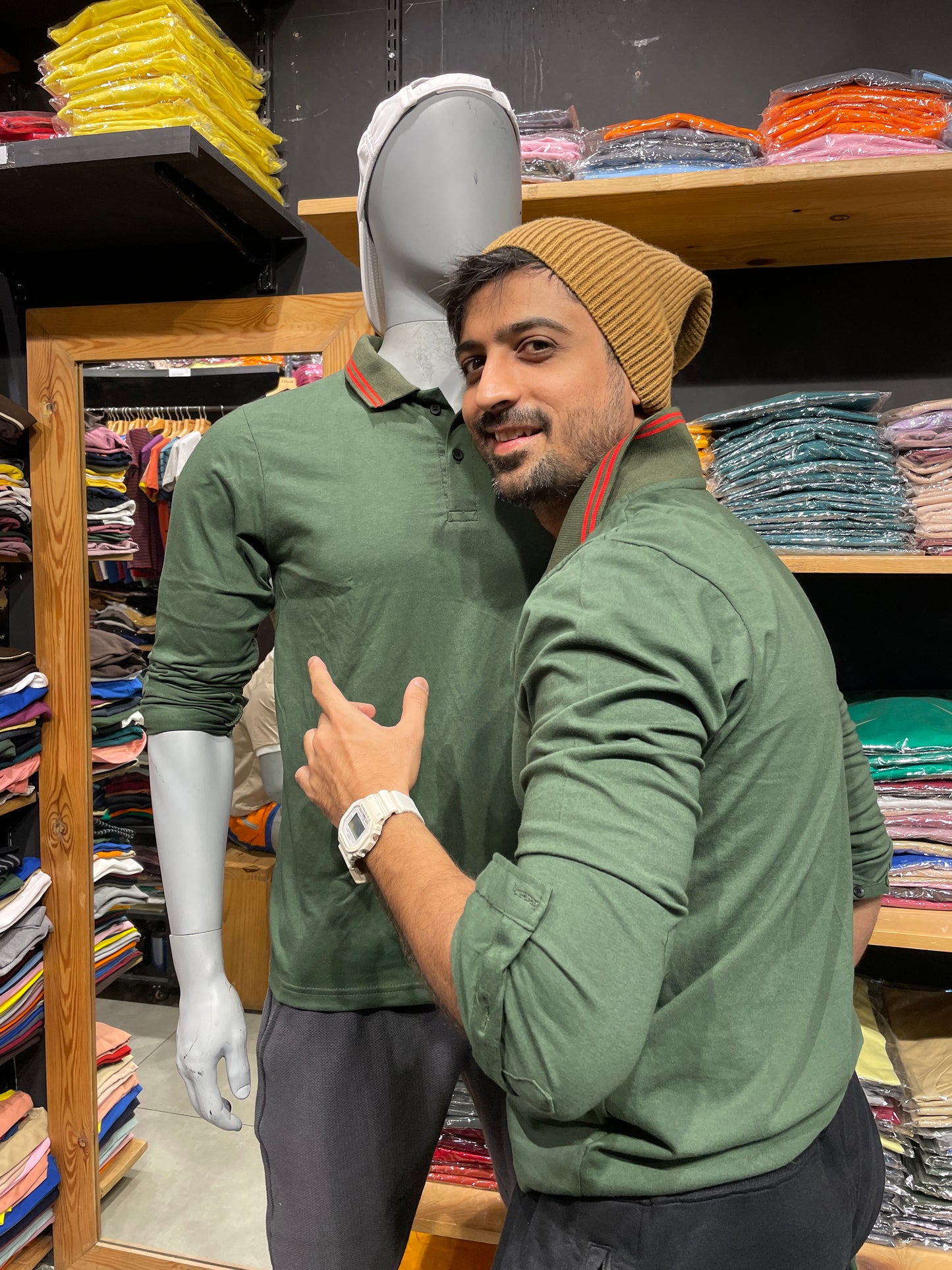 Olive Full Sleeves Collar Tshirt