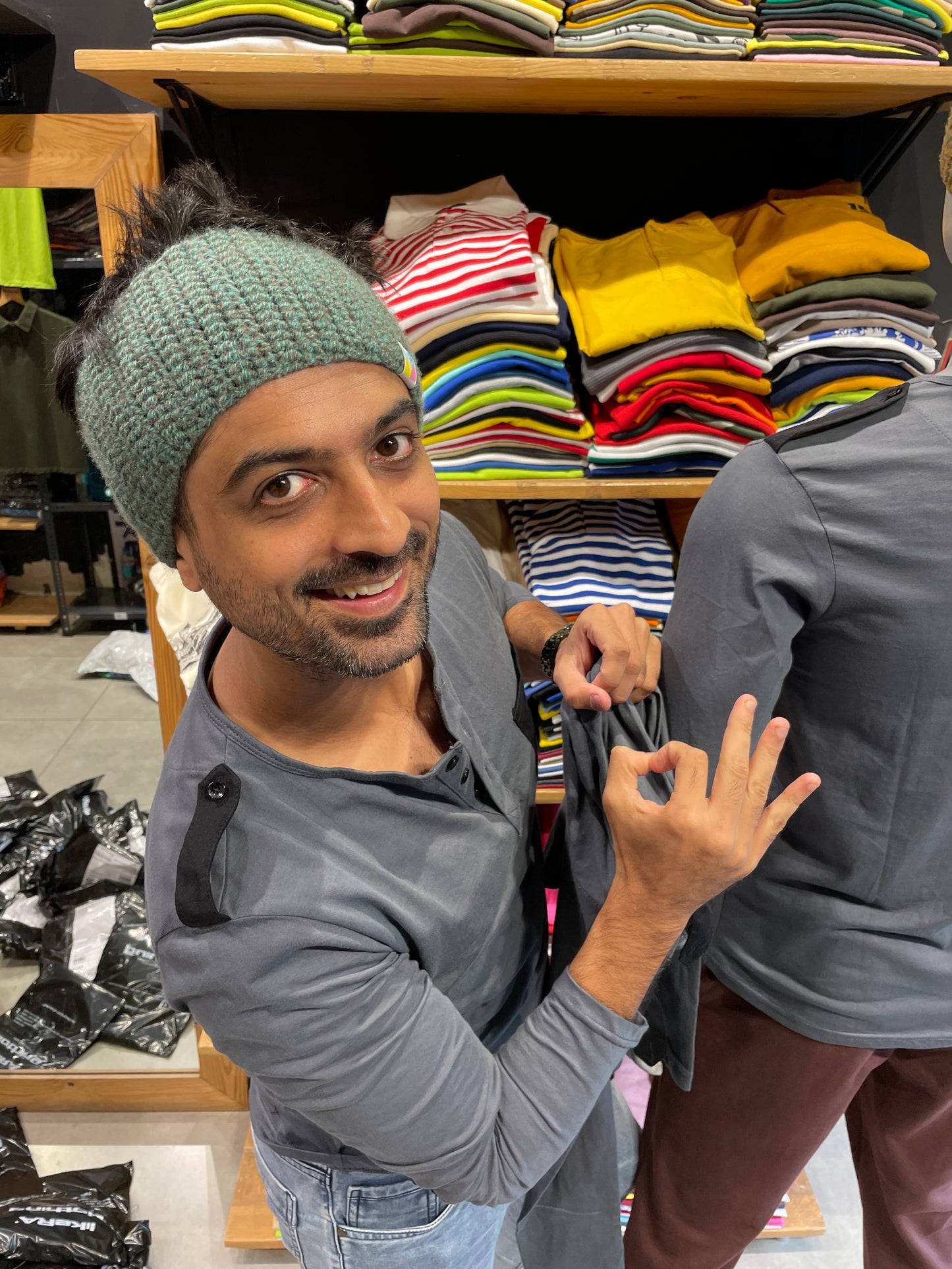 Steel Grey Henley with Elbow Patch and Shoulder Loops