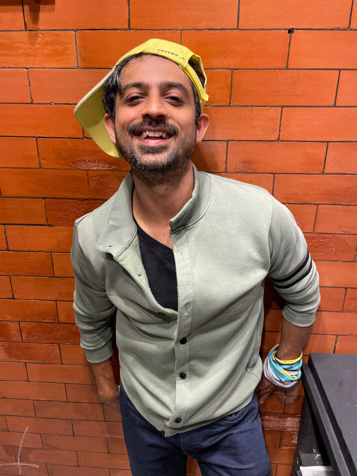 Smoke Green High Neck Jacket with Three Lines