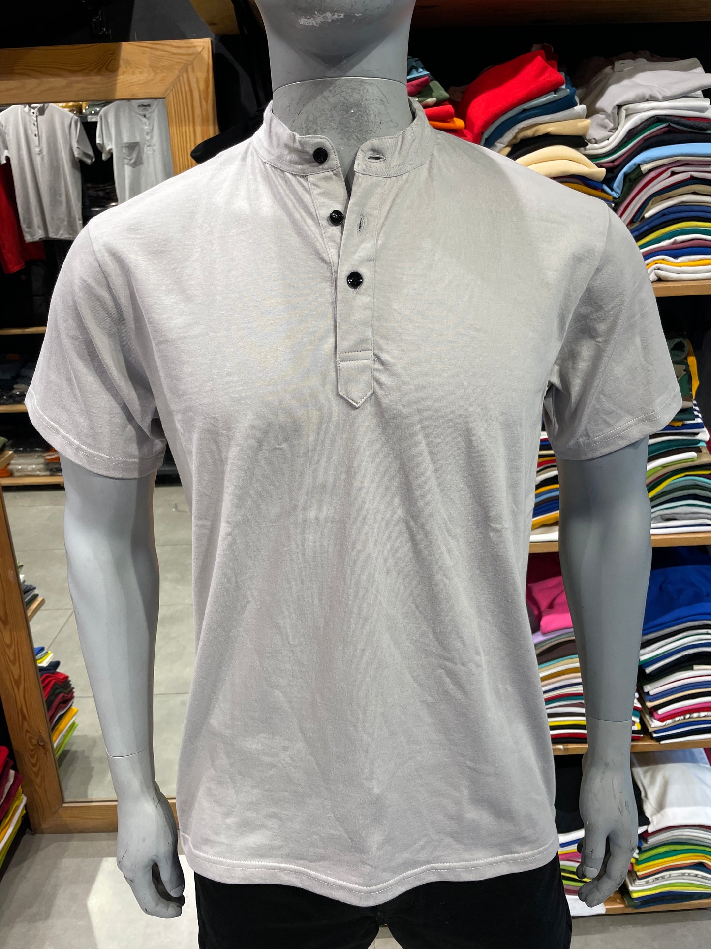Light Grey Chinese Collar Tee