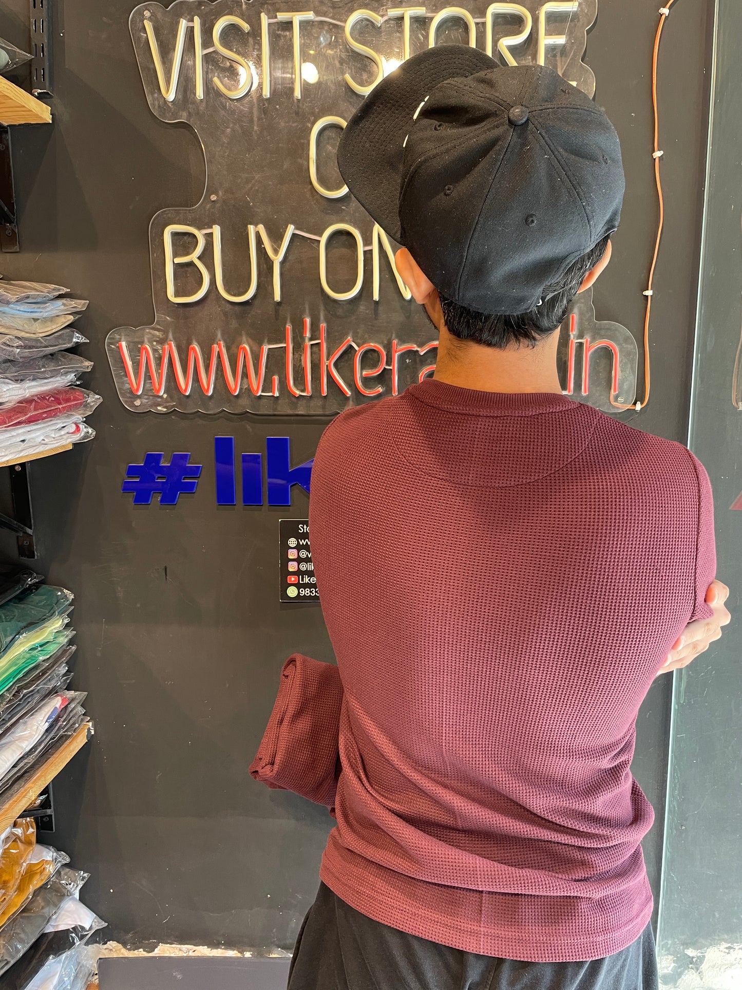 Burgundy Waffle Basic Tee