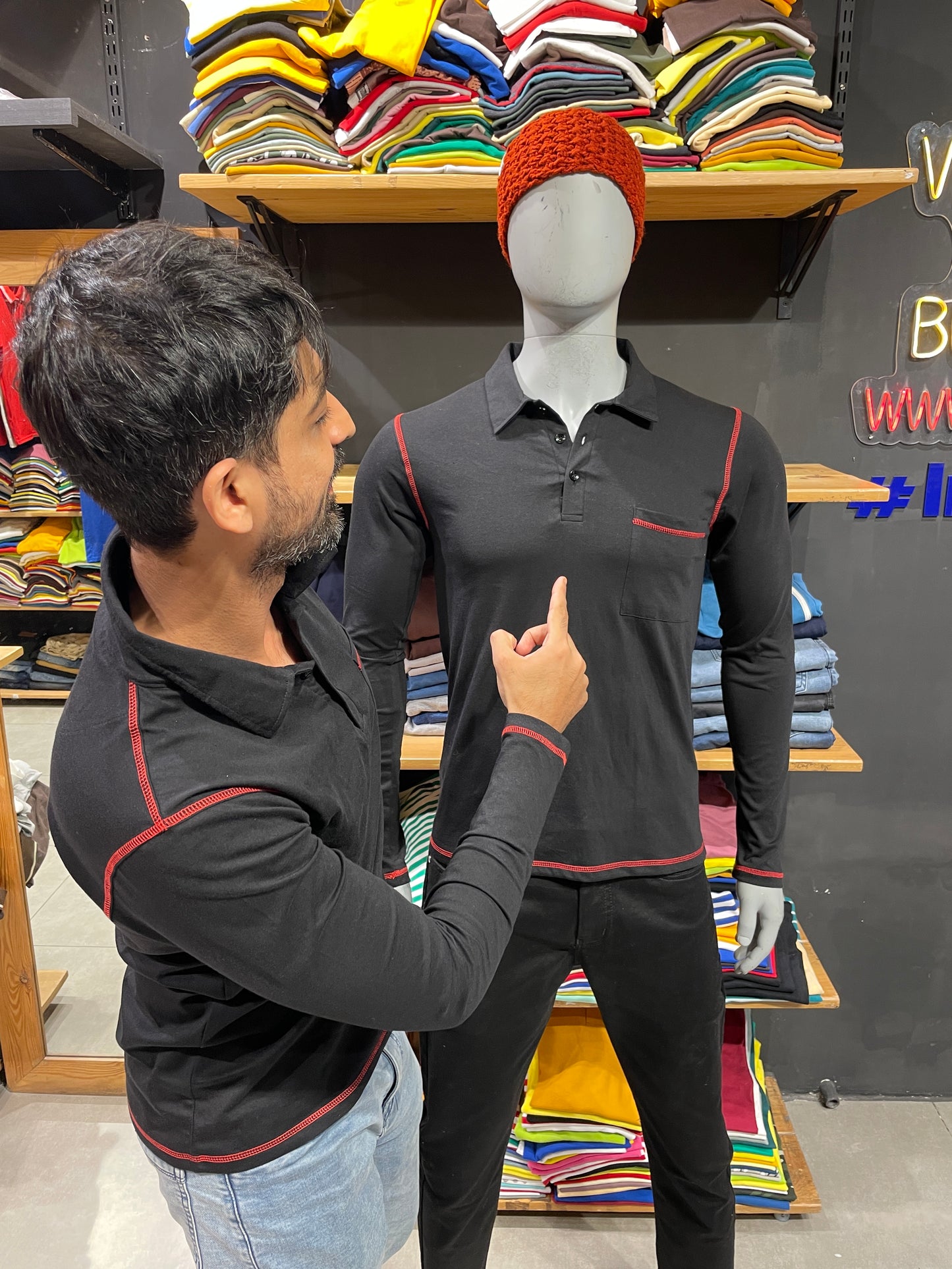 Black Tshirt with Red Threads