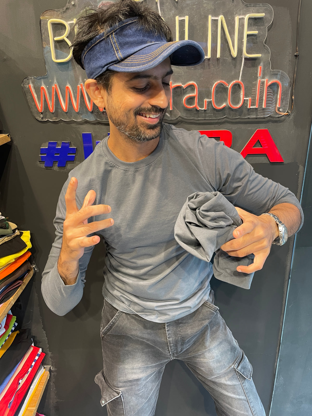Steel Grey Basic Cotton Full Sleeves Tshirt