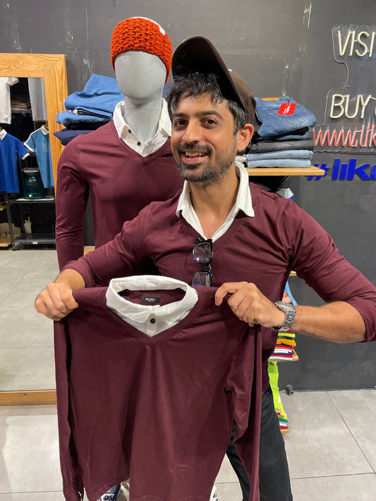 Burgundy Pull Over Type Collar Tee