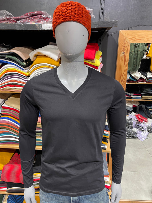 Black V Neck Full Sleeves Tshirt