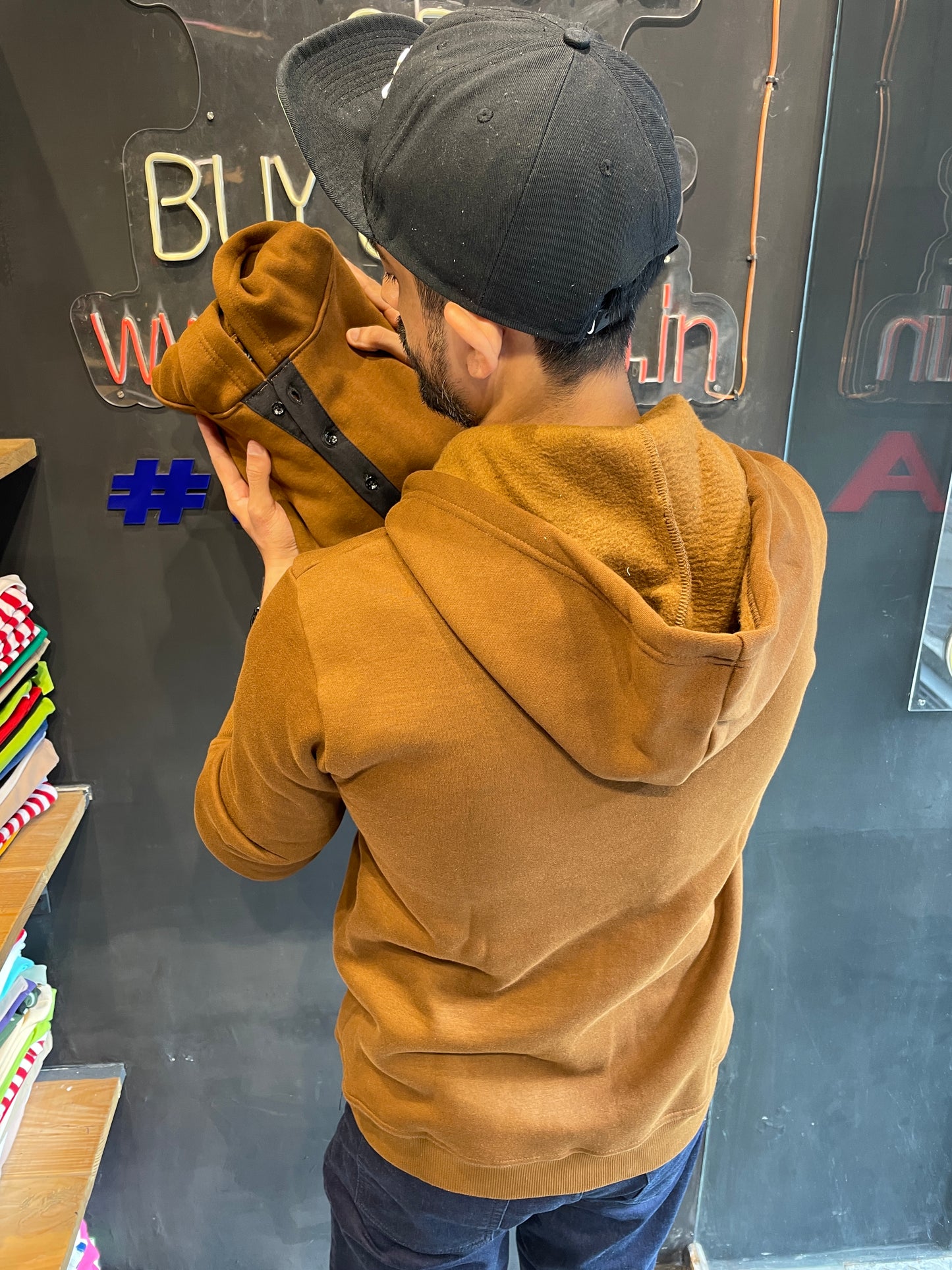 Tan Henley Type Hoodie