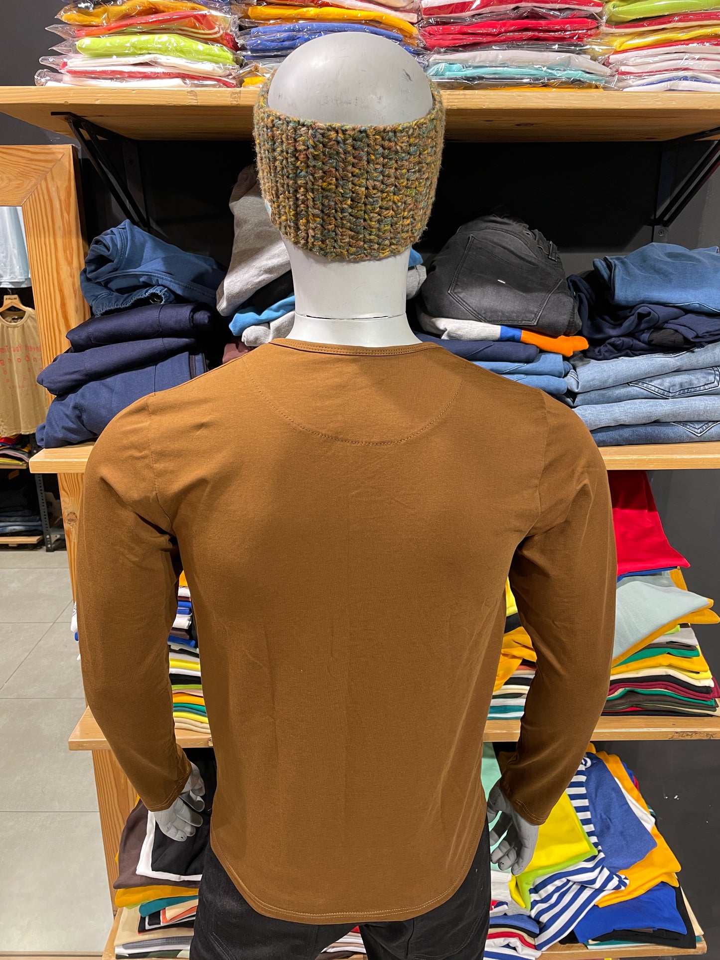 Tan 5 Button Stretchable Henley