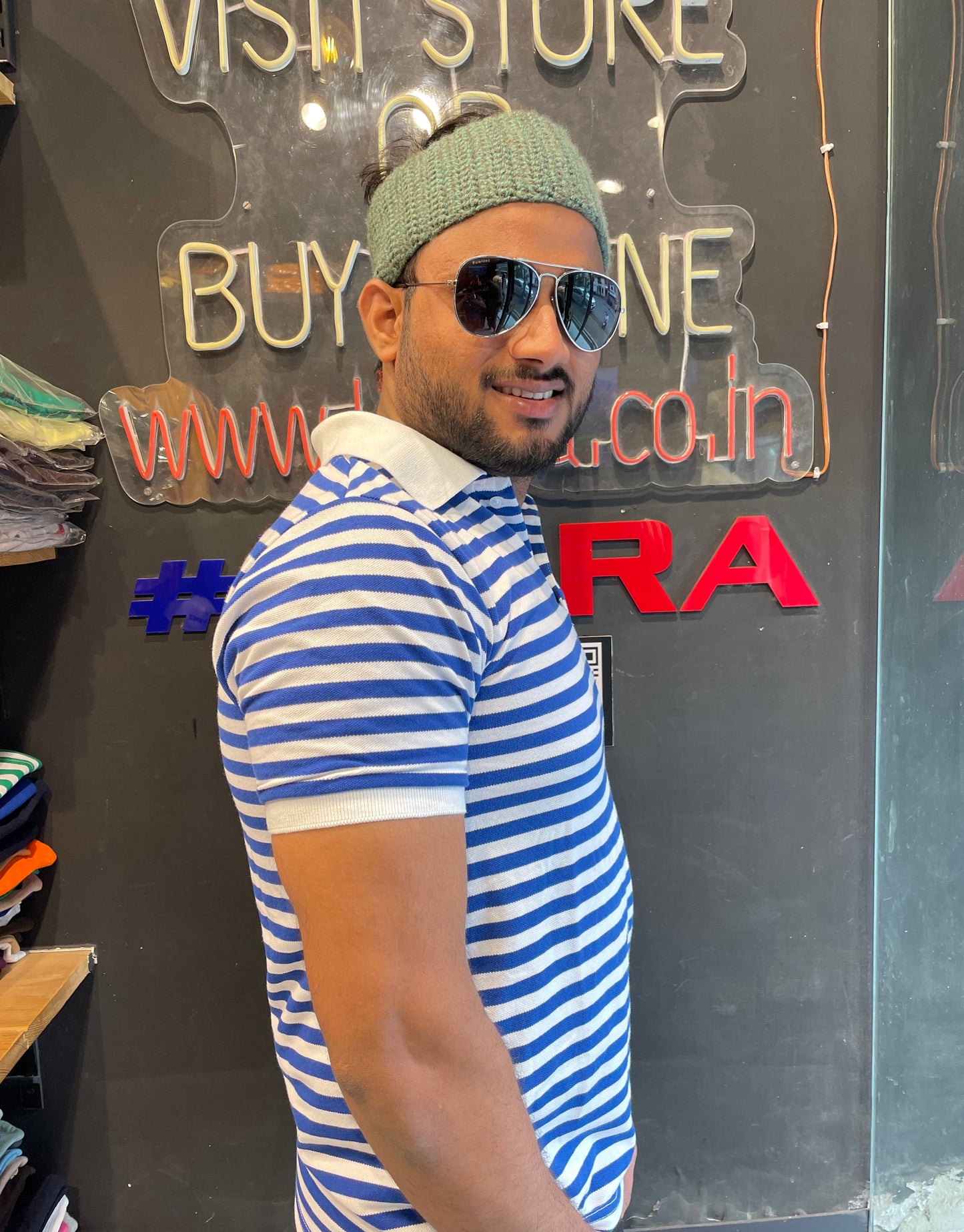 Blue / White Striped Polo Tshirt