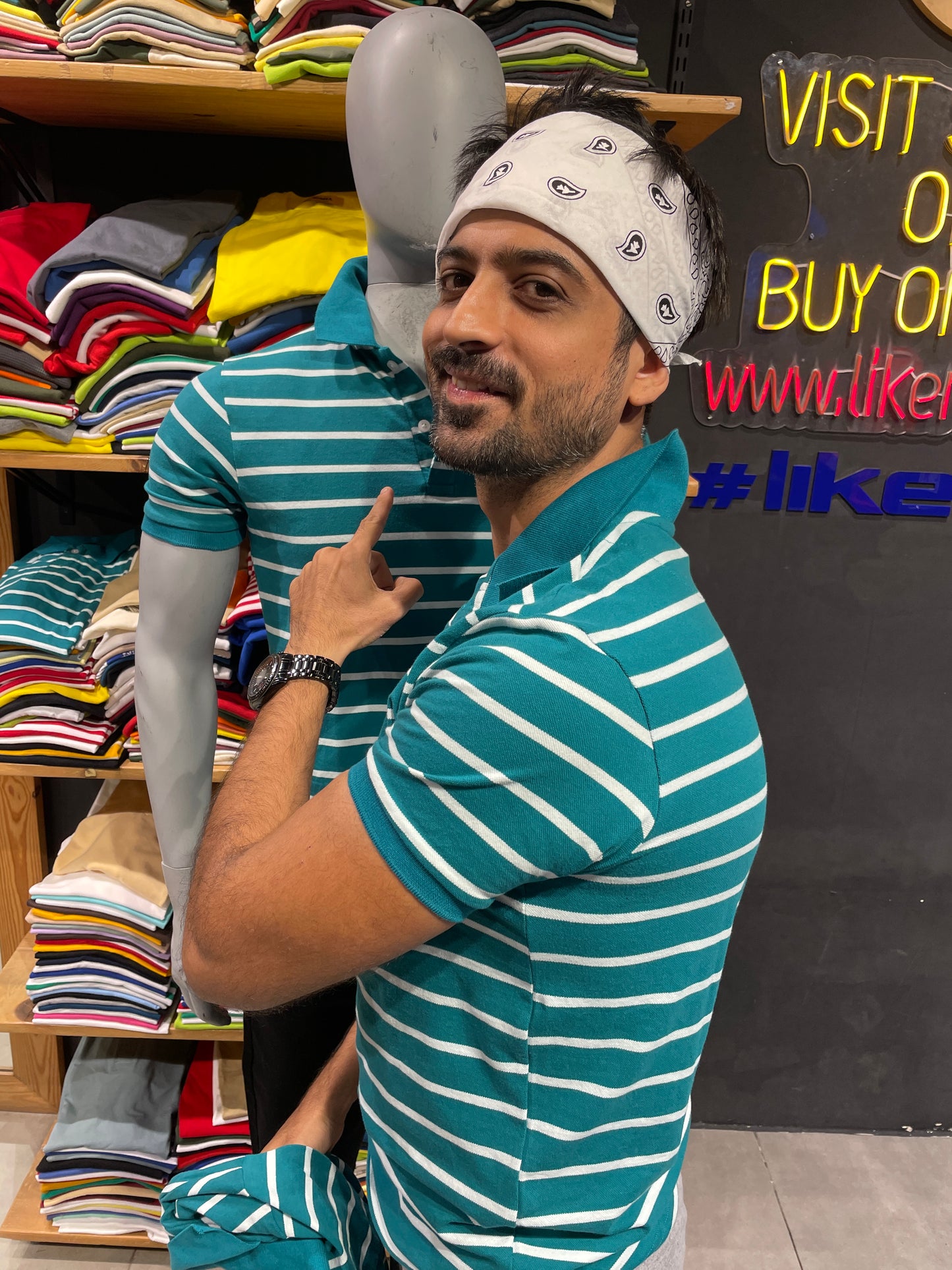 Teal / White Stretch Polo Tshirt