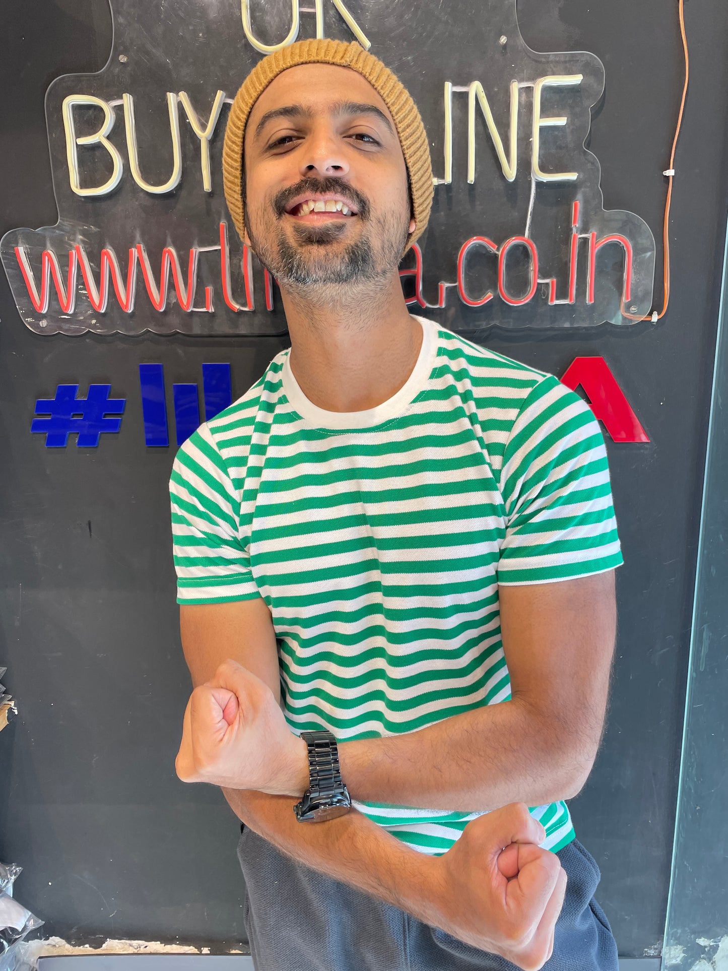 Green / White Striped Basic Tshirt