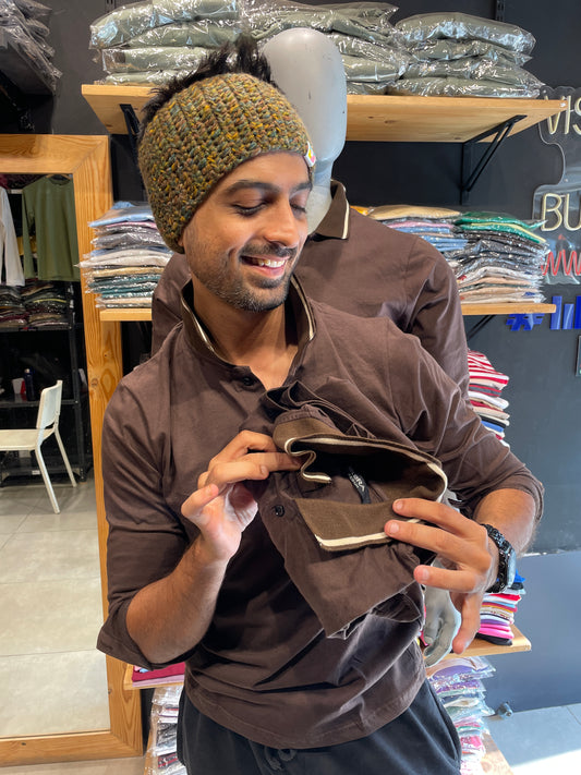 Brown Full Sleeves Collar Tshirt