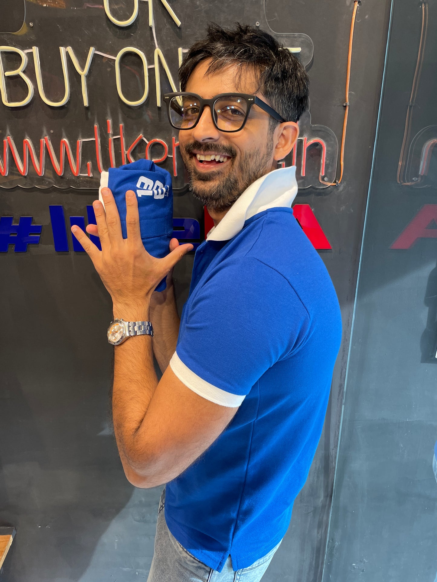 Royal Blue Printed Polo Tshirt