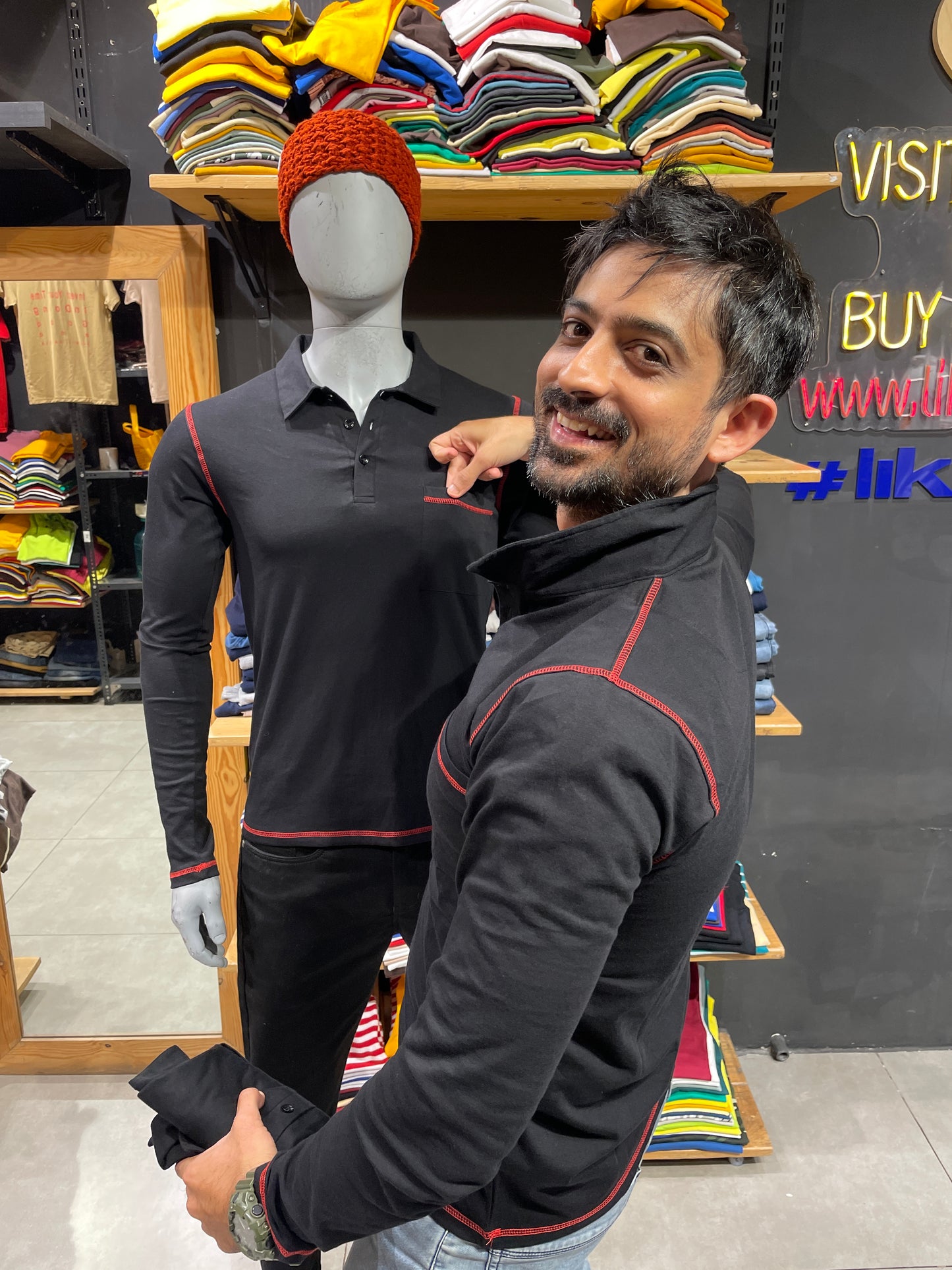 Black Tshirt with Red Threads