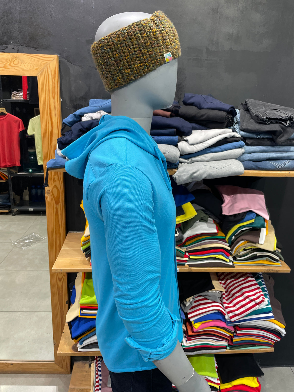 Blue Hooded Shirt with Drawstrings