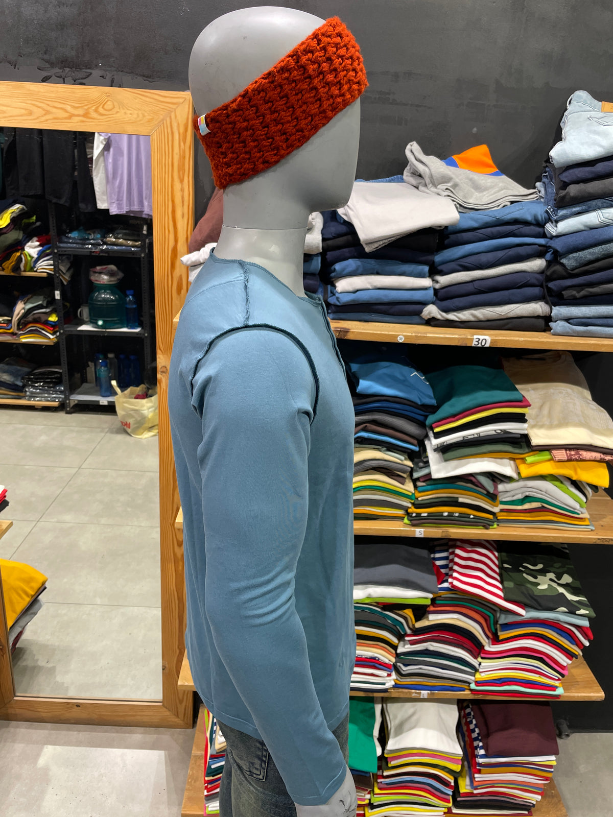 Petrol Blue Stretchable Henley with Outside Stitching