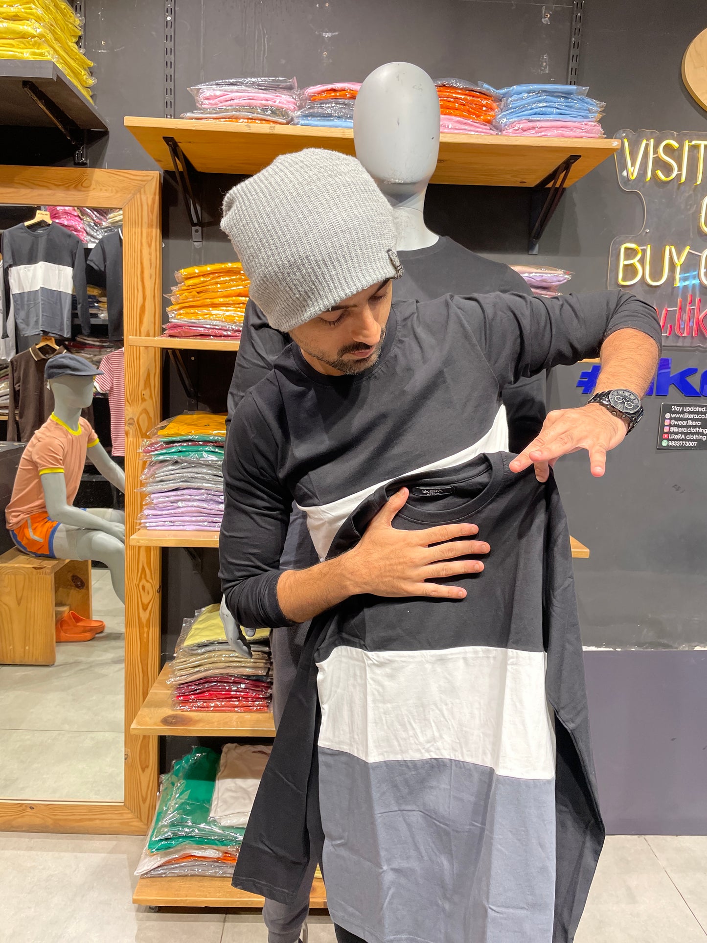 Black / White / Steel Grey Colour Block Tshirt