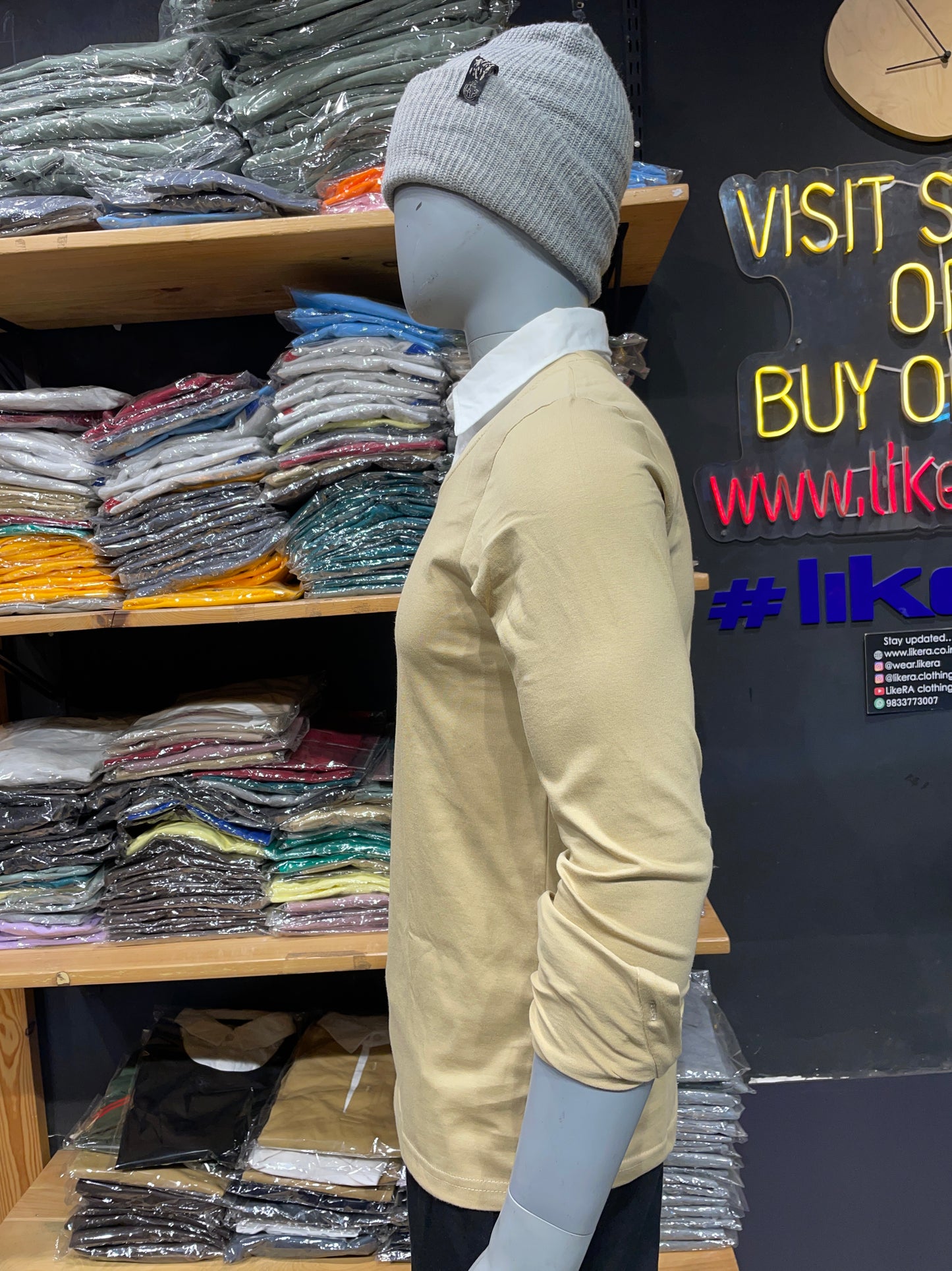 Beige Pull Over Type Collar Tee