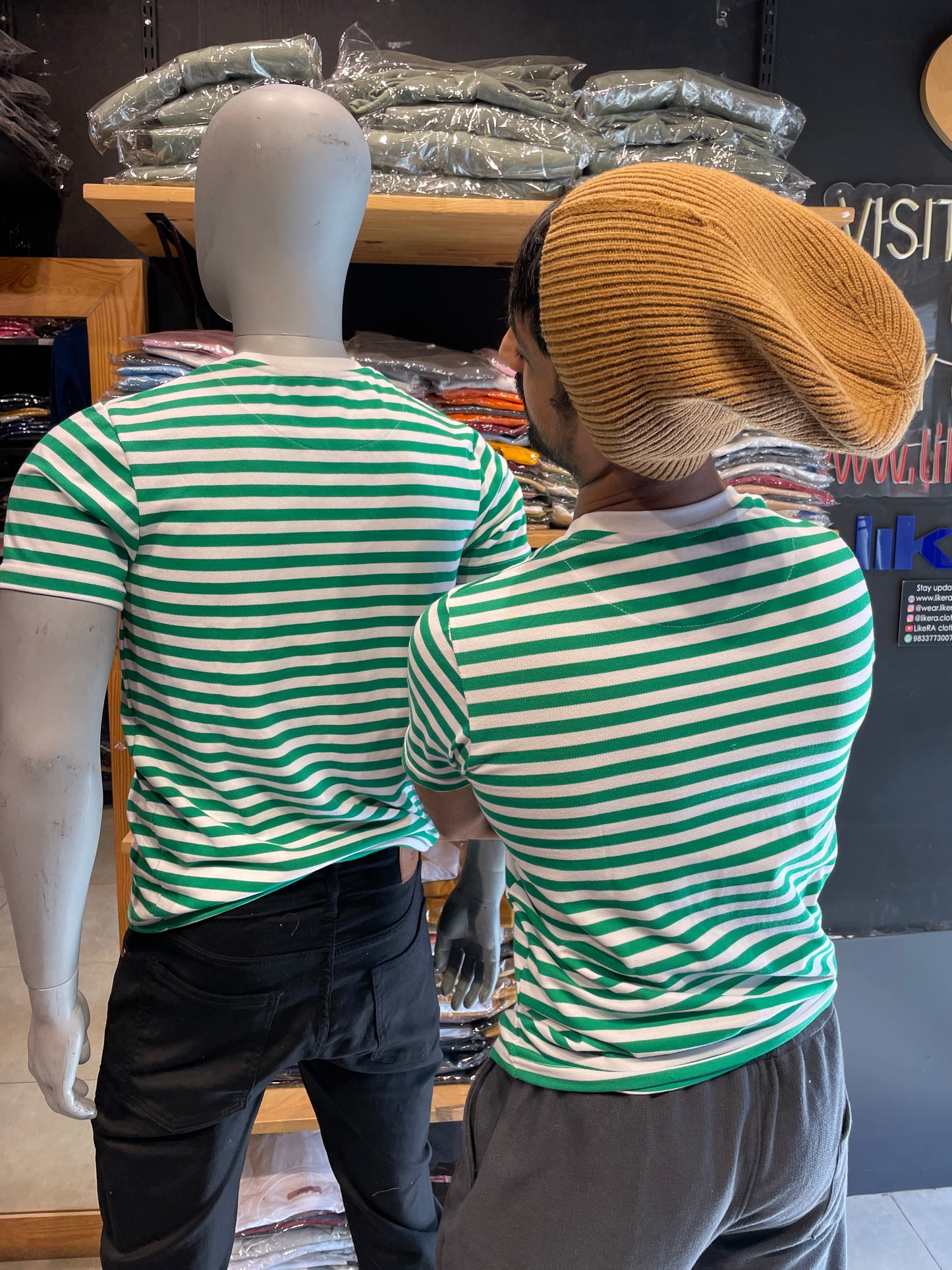 Green / White Striped Basic Tshirt