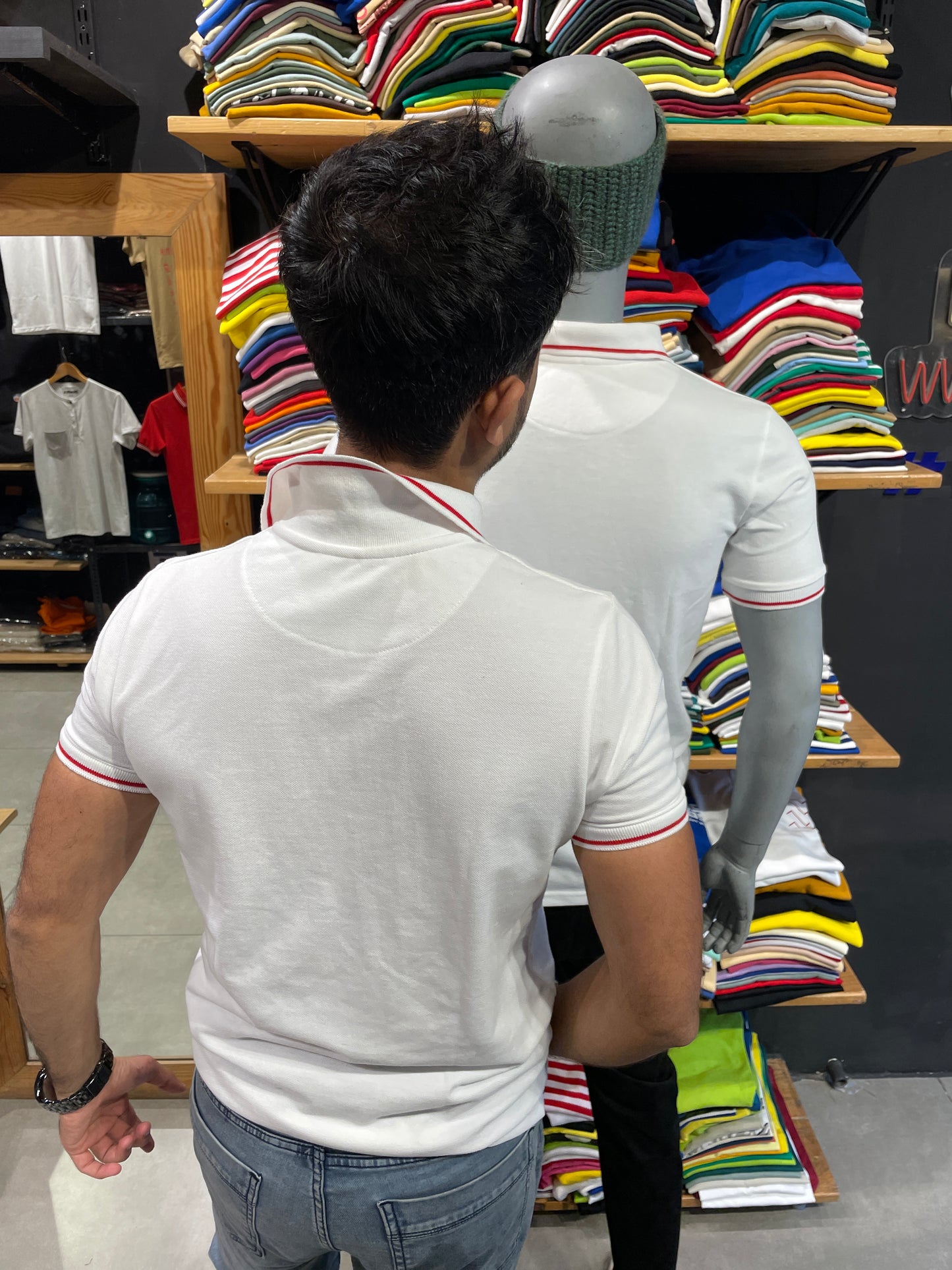 White Printed Polo Tshirt