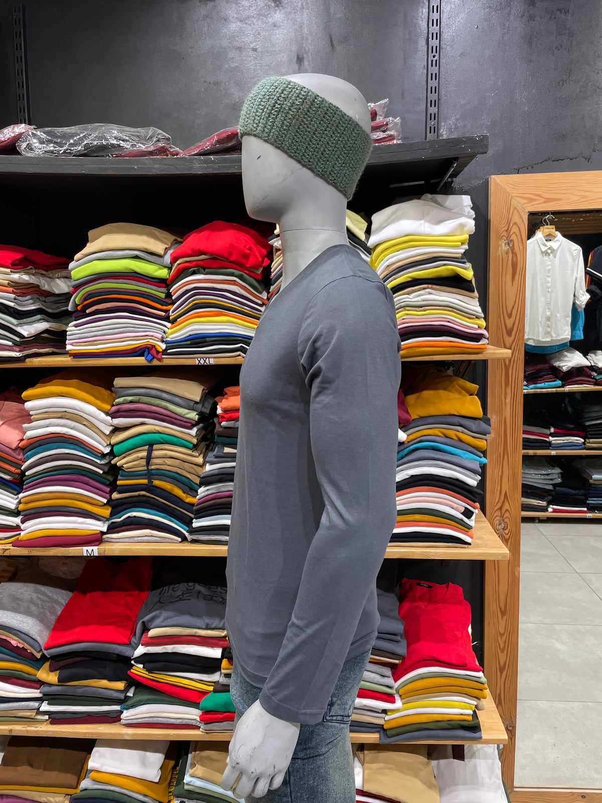 Steel Grey V Neck Full Sleeves Tshirt