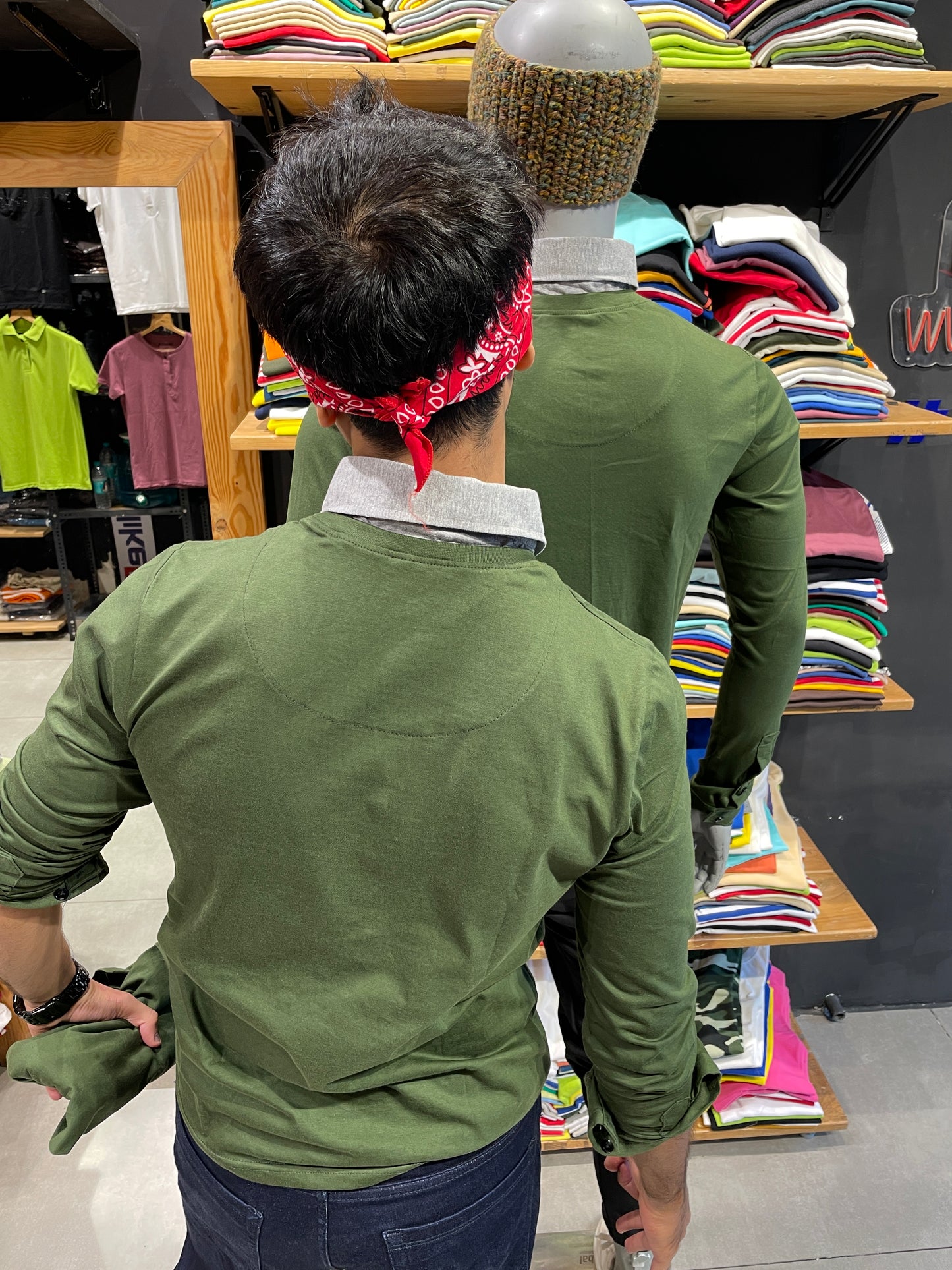 Olive Pull Over Type Collar Tee