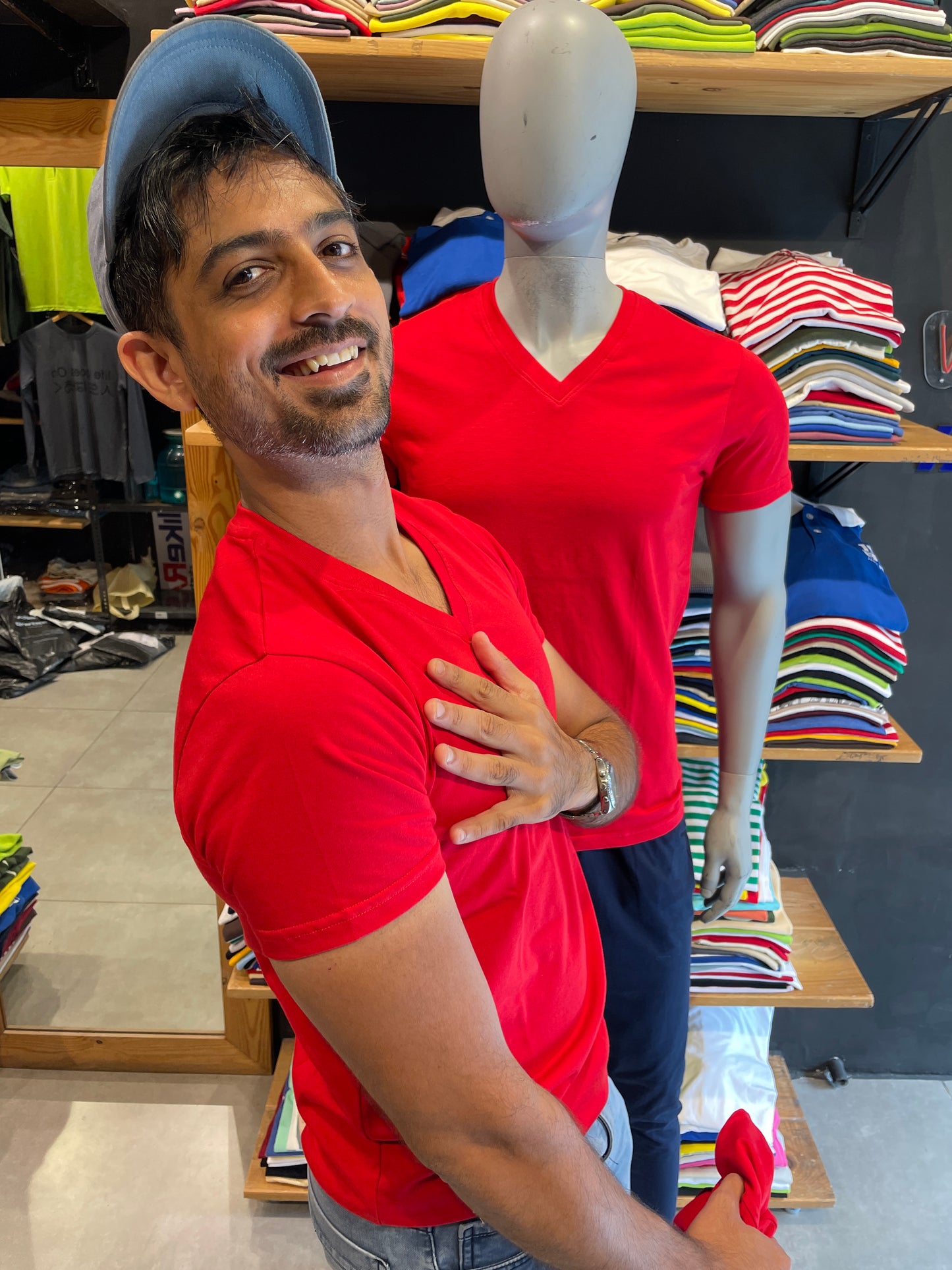 Red V Neck Basic Tshirt