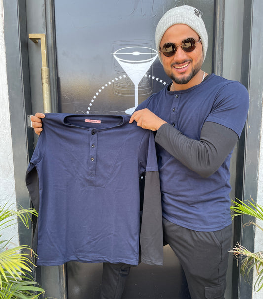 Navy/Black Double Placket Henley