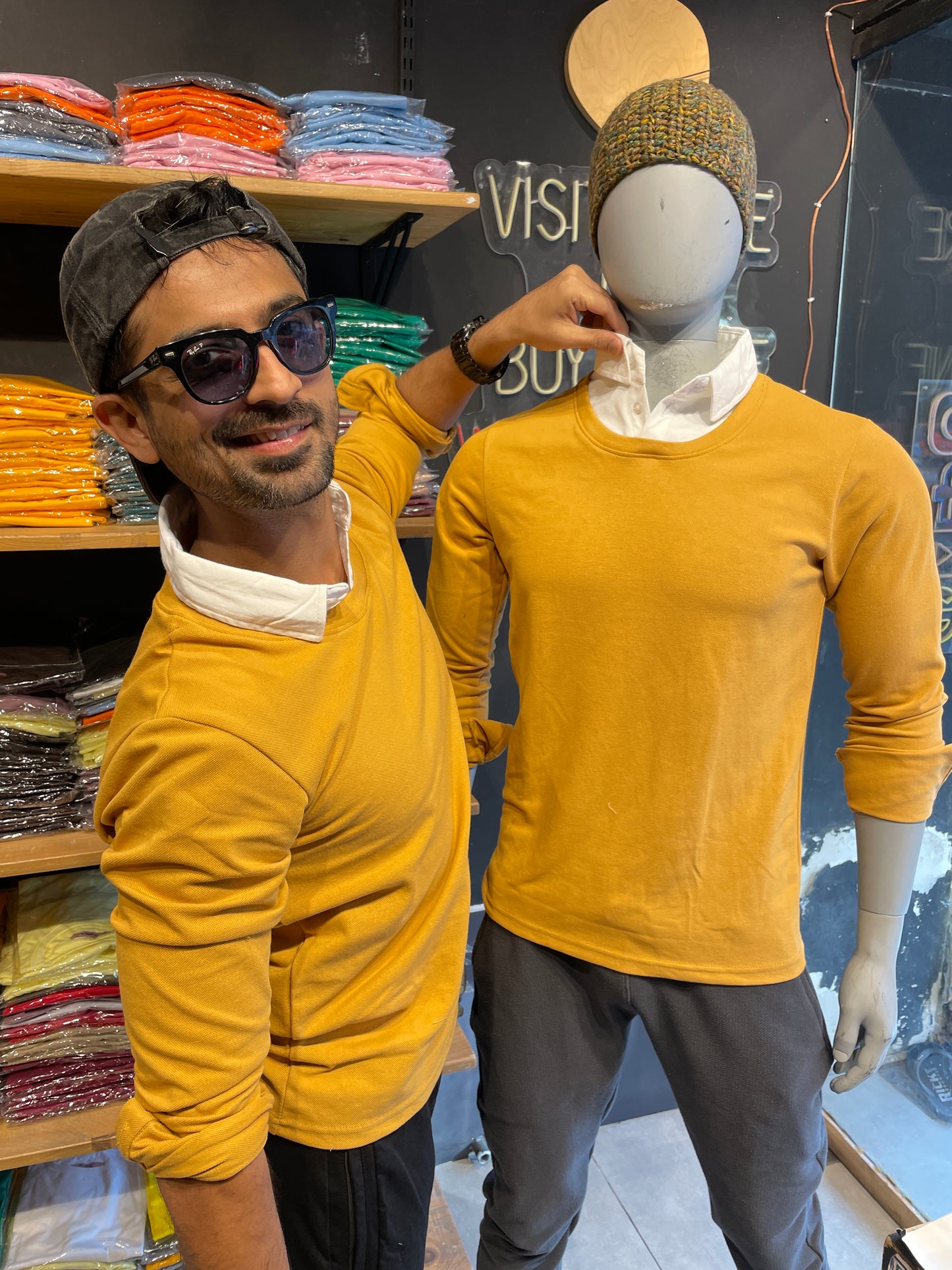 Mustard Pull Over Type Collar Tee