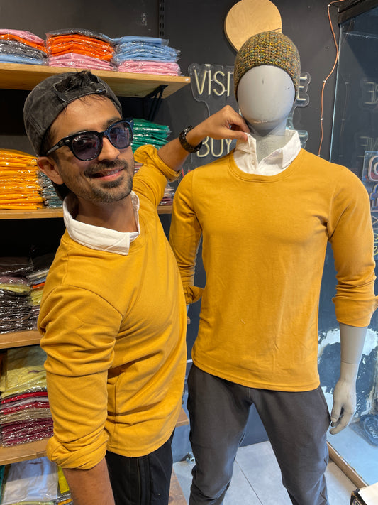 Mustard Pull Over Type Collar Tee