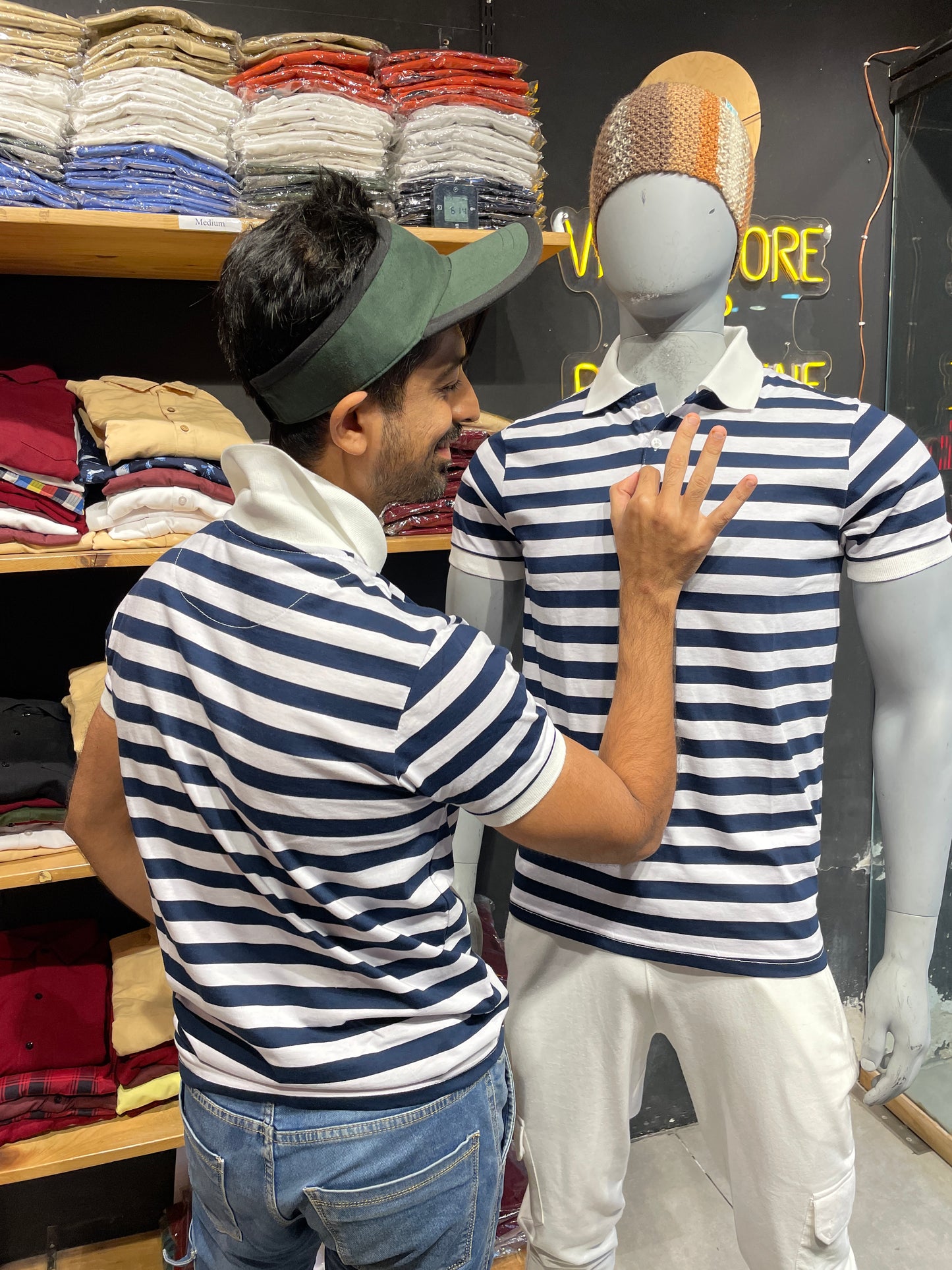 White / Navy Stripes Polo Tshirt