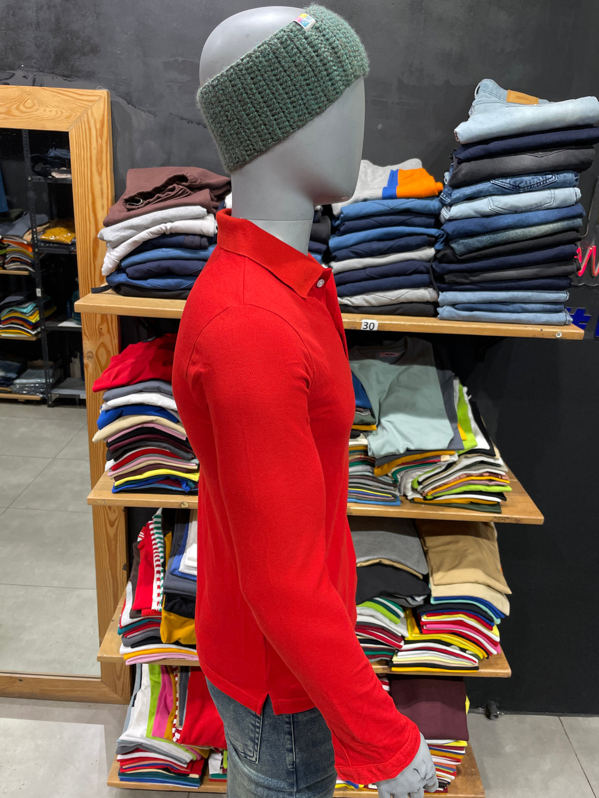 Red Polo Tshirt with Striped Pocket