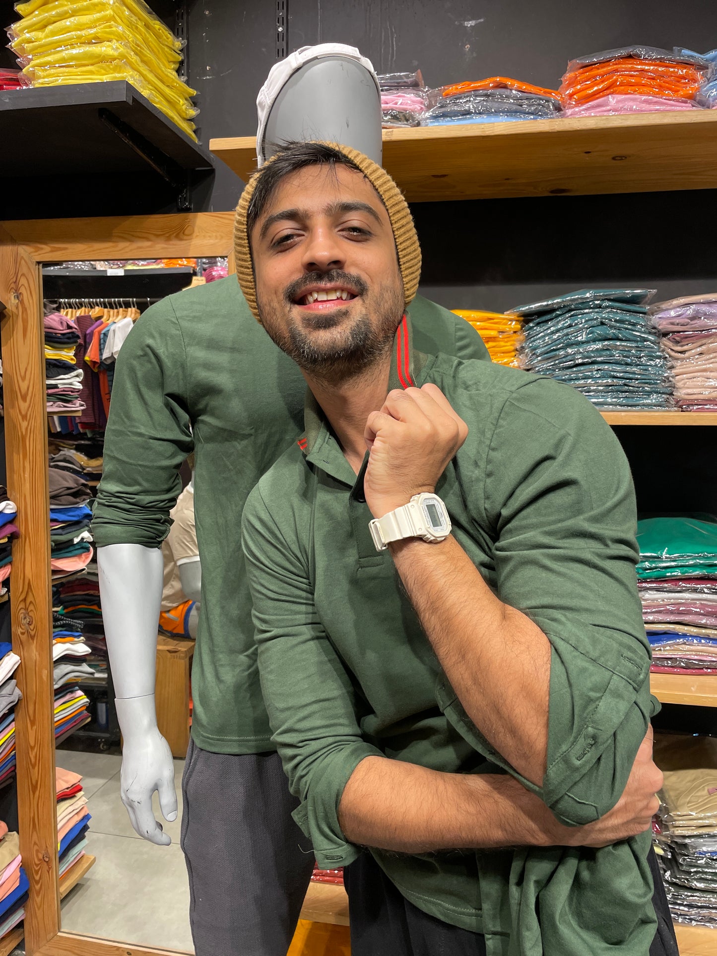 Olive Full Sleeves Collar Tshirt