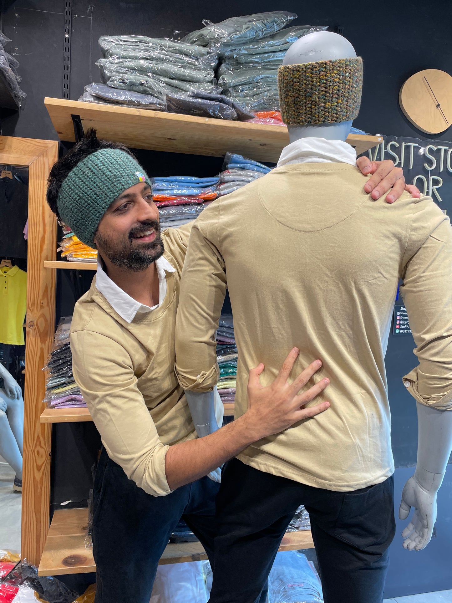 Beige Pull Over Type Collar Tee