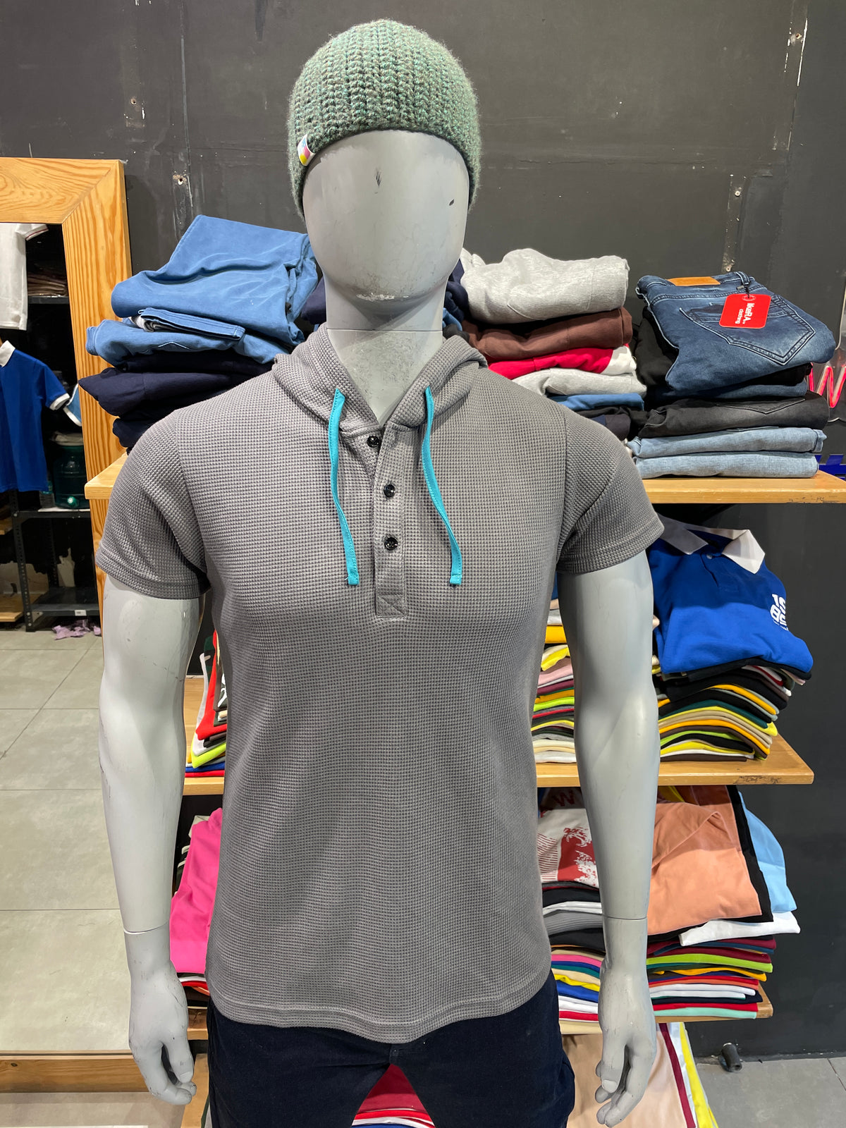Steel Grey Waffle Hooded Tee