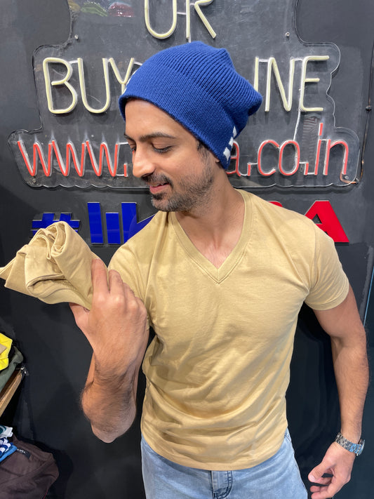 Khaki V Neck Basic Tshirt