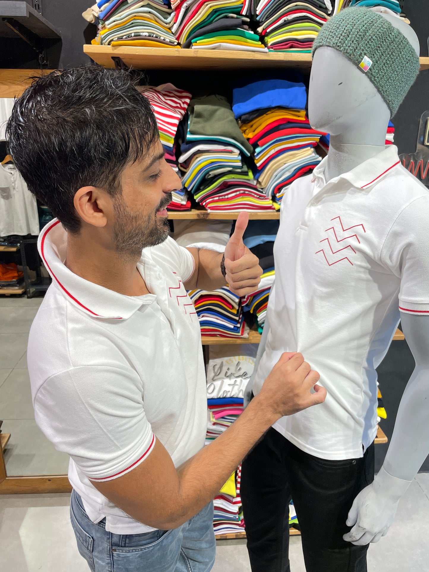 White Printed Polo Tshirt