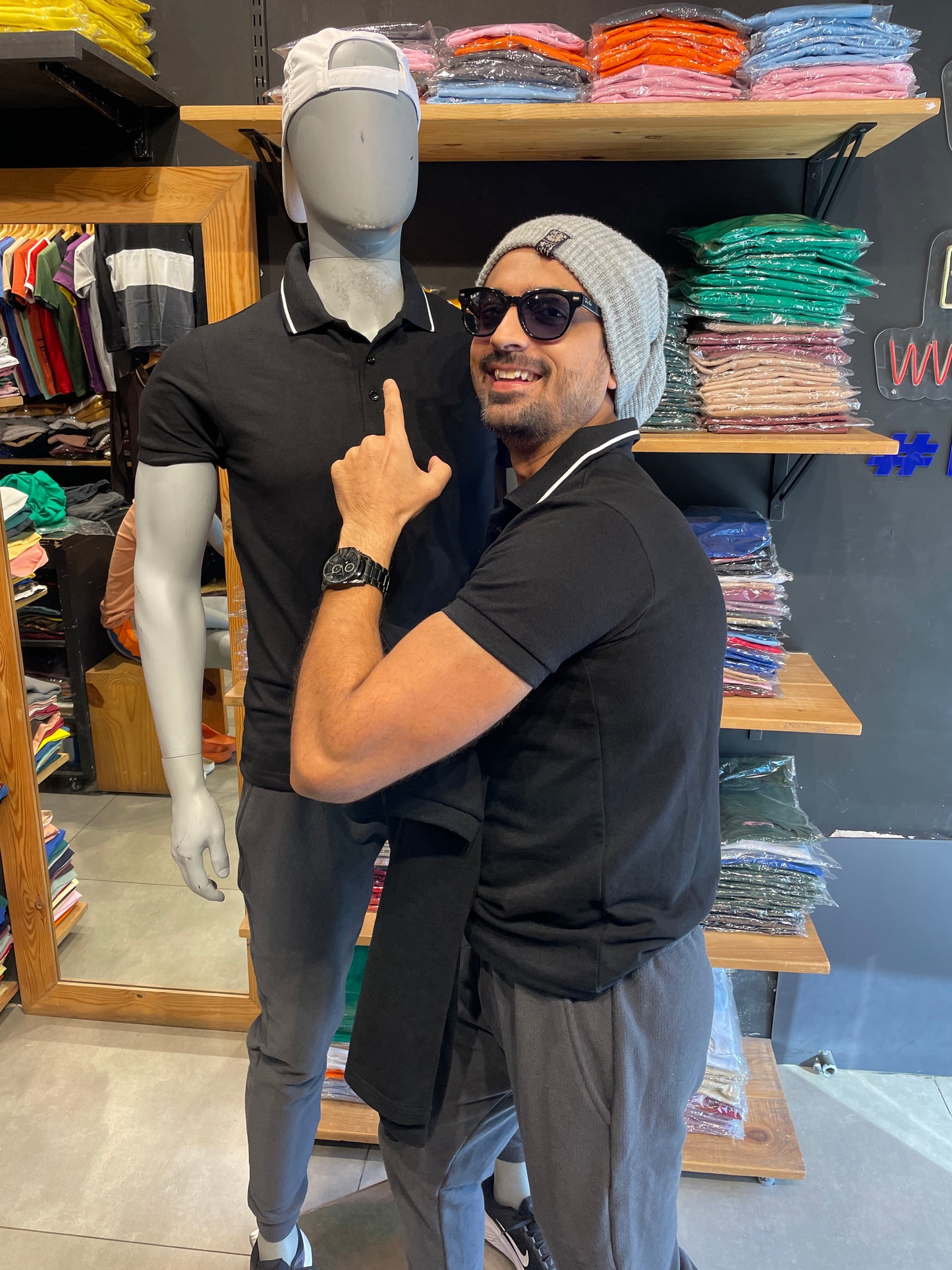 Black Polo Tee with White Tipping