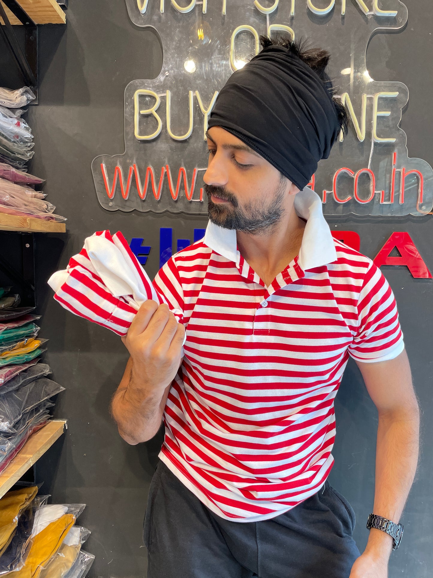 Red / White Striped Polo Tshirt